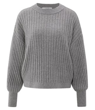 YAYA Ribbed sweater with round neck and long sleeves - TAUPE GREY