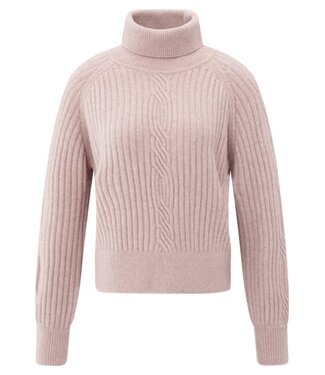 YAYA Ribbed turtleneck sweater with cable detail and long sleeves - SHADOW GRAY PINK MELANGE