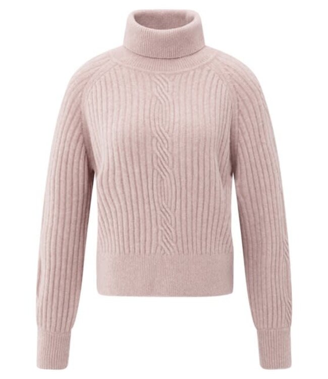 YAYA Ribbed turtleneck sweater with cable detail and long sleeves - SHADOW GRAY PINK MELANGE