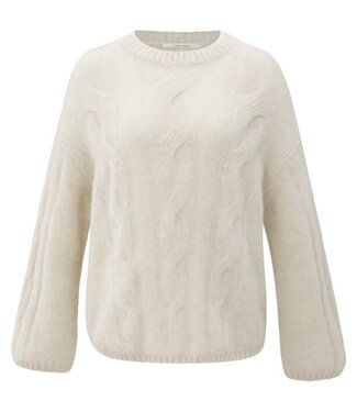 YAYA Soft cable knit sweater with round neck and long sleeves - WOOL WHITE