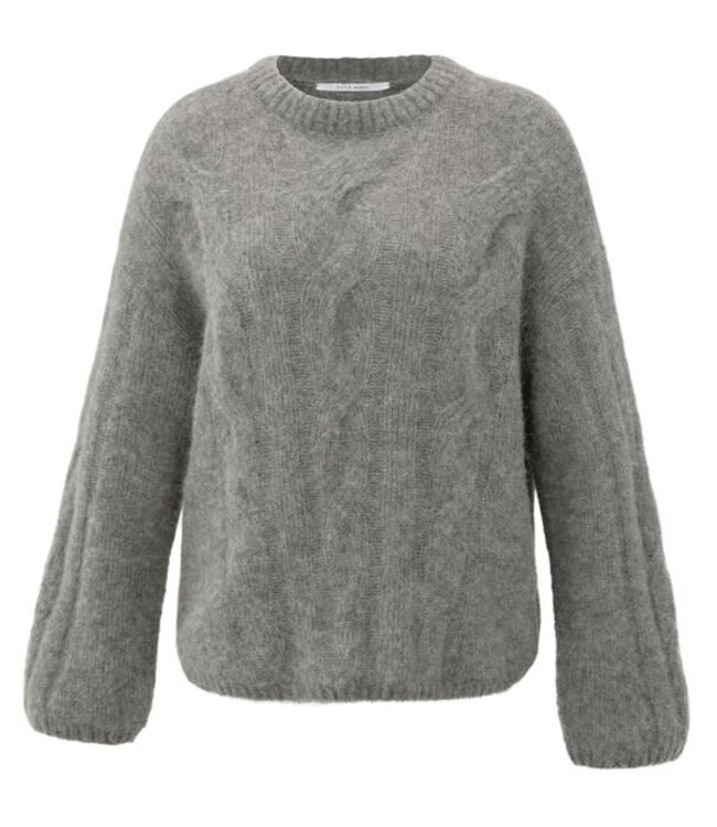 YAYA Soft cable knit sweater with round neck and long sleeves - TAUPE GREY MELANGE
