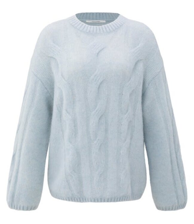 YAYA Soft cable knit sweater with round neck and long sleeves - SECRET SPACES GREY