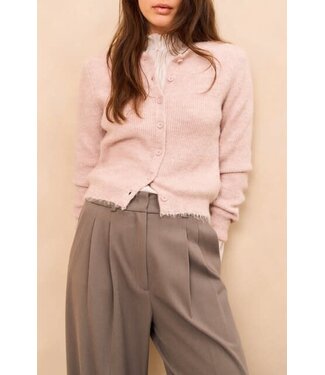 YAYA Short melange cardigan with refined trim details - SHADOW GRAY PINK MELANGE