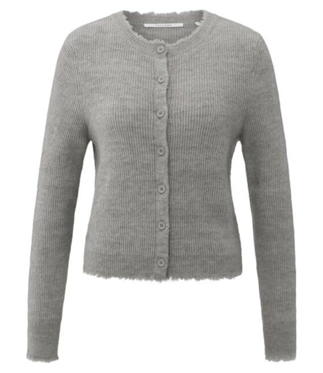 YAYA Short melange cardigan with refined trim details - TAUPE GREY MELANGE