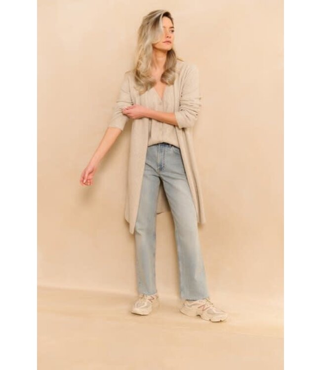 YAYA Long cardigan with cable-knit gilet layer - CLOUD GREY MELANGE