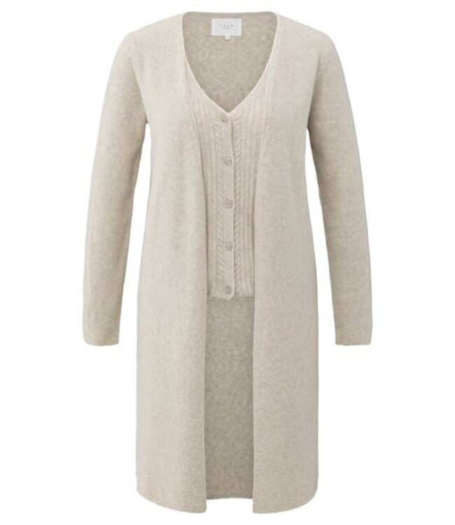 YAYA Long cardigan with cable-knit gilet layer - CLOUD GREY MELANGE