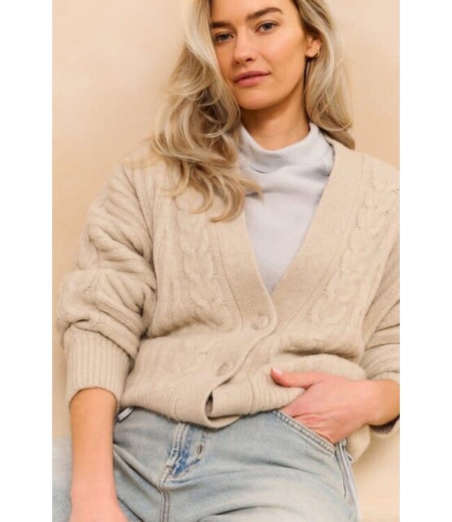 YAYA Soft knit cardigan with cables and batwing sleeves - CLOUD GREY MELANGE
