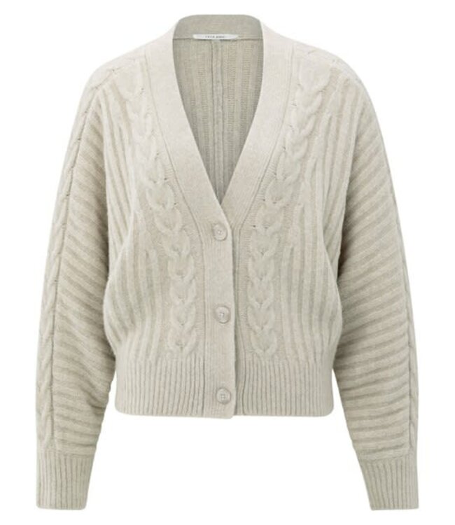 YAYA Soft knit cardigan with cables and batwing sleeves - CLOUD GREY MELANGE