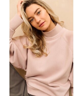 YAYA Sweatshirt with high ribbed collar and extended cuffs - SHADOW GRAY PINK