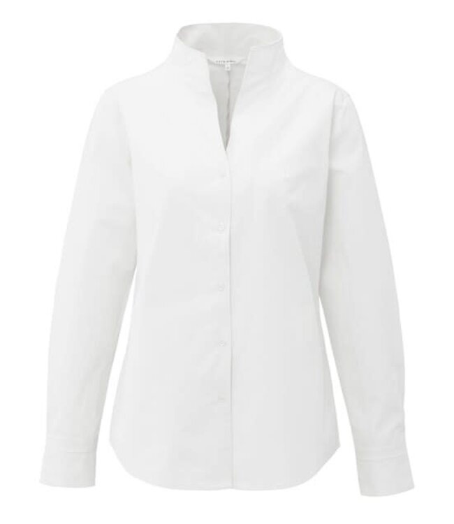 YAYA Blouse with high V-neck collar and cuffs - PURE WHITE