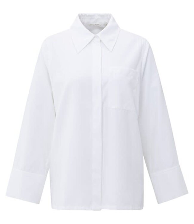 YAYA Soft oversized blouse with wide cuffs and chest pocket - PURE WHITE