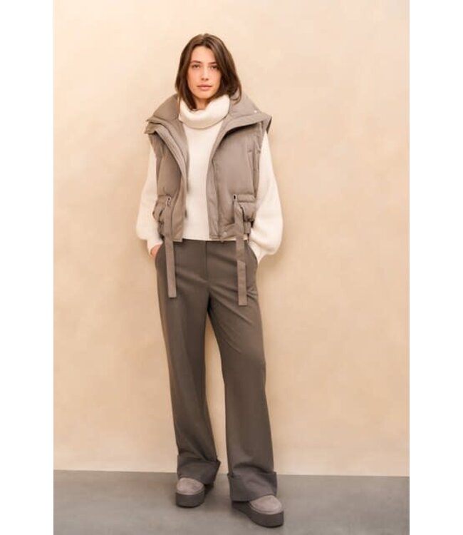 YAYA Soft structured trousers with big turn-ups - DARK TAUPE GREY MELANGE