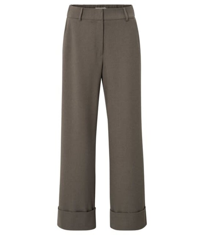 YAYA Soft structured trousers with big turn-ups - DARK TAUPE GREY MELANGE