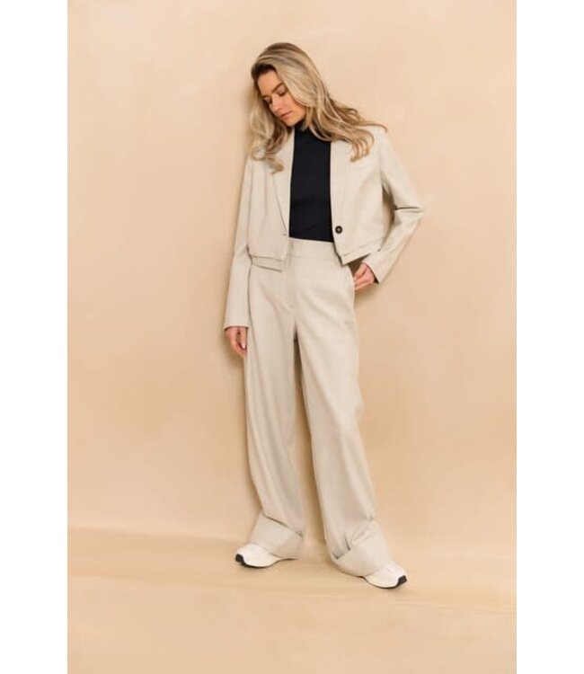YAYA Soft structured trousers with big turn-ups - CLOUD GREY MELANGE