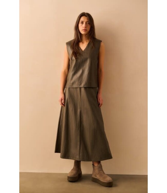 YAYA Faux leather A-line midi skirt with pockets - DARK TAUPE GREY
