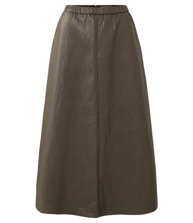 YAYA Faux leather A-line midi skirt with pockets - DARK TAUPE GREY