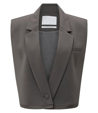 YAYA Sleeveless short blazer with double layer effect - DARK NIGHT GREY