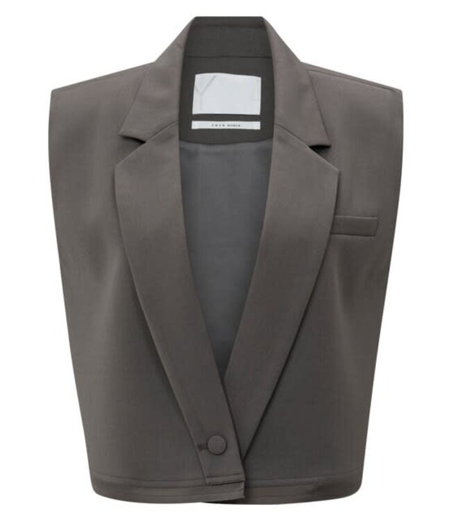 YAYA Sleeveless short blazer with double layer effect - DARK NIGHT GREY