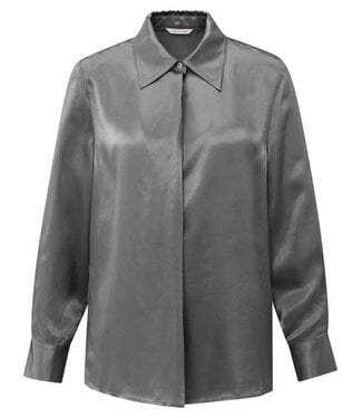 YAYA Satin blouse with classic collar and hidden closure - TAUPE GREY