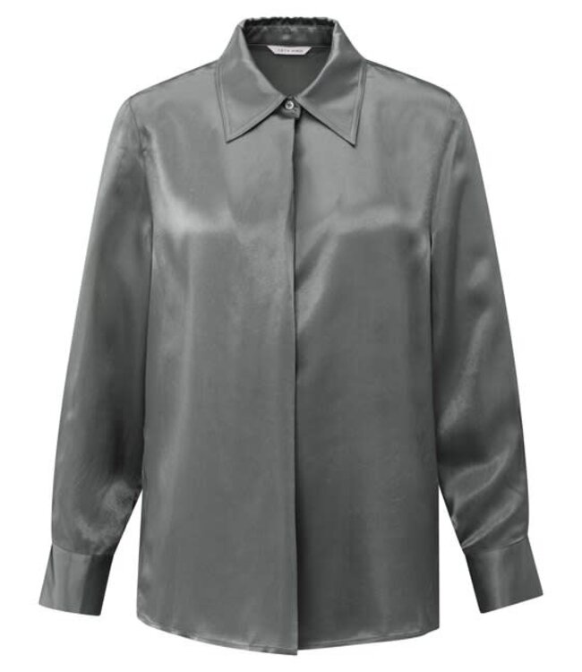 YAYA Satin blouse with classic collar and hidden closure - TAUPE GREY