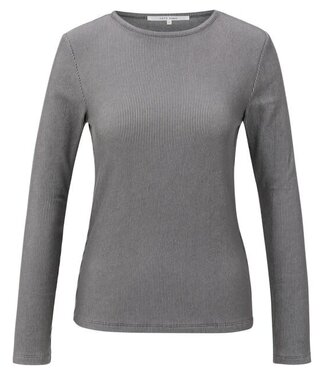 YAYA Ribbed long sleeve top with shoulder pads - DARK NIGHT GREY DESSIN