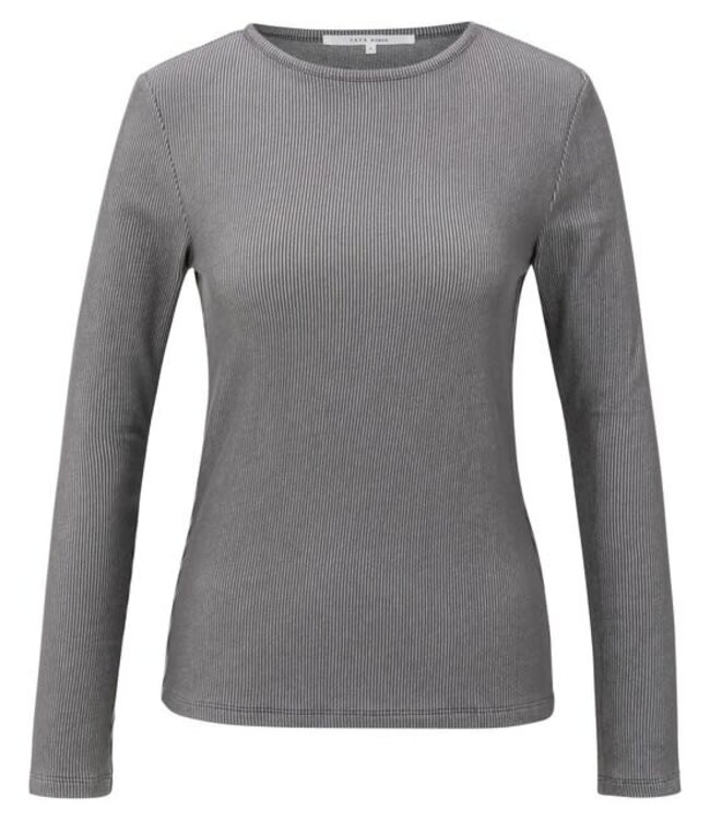 YAYA Ribbed long sleeve top with shoulder pads - DARK NIGHT GREY DESSIN