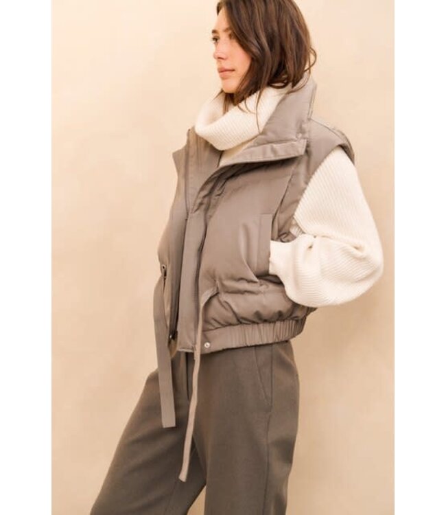 YAYA Cropped nylon jacket with zip-off sleeves - TAUPE GREY