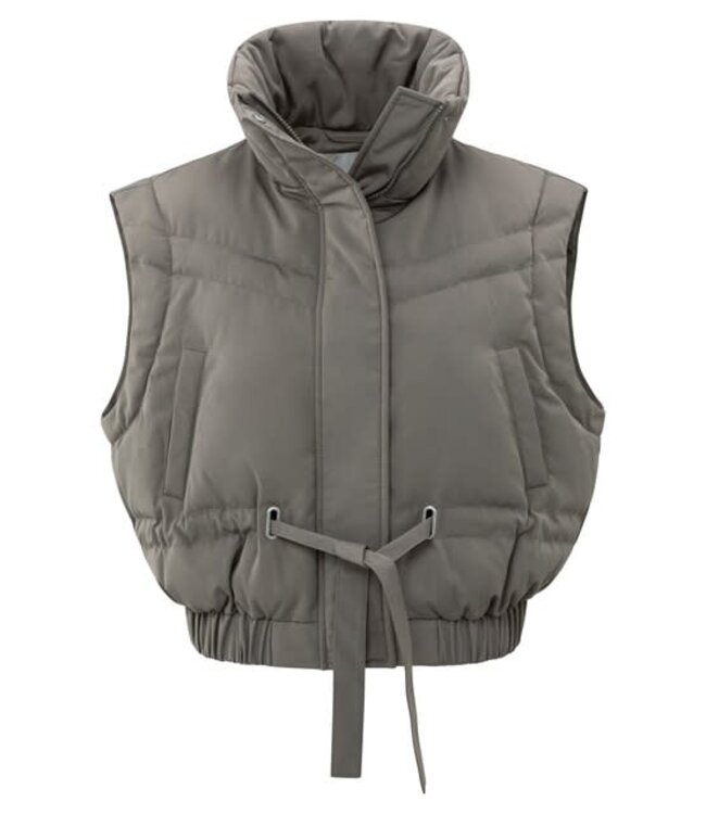 YAYA Cropped nylon jacket with zip-off sleeves - TAUPE GREY
