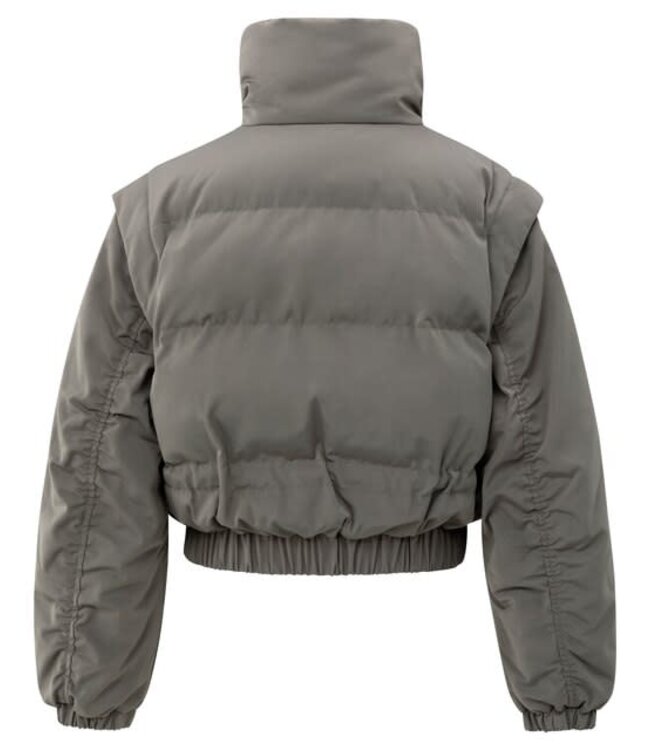 YAYA Cropped nylon jacket with zip-off sleeves - TAUPE GREY