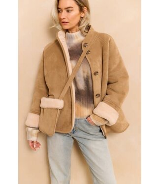 YAYA Oversized lammy coat with raglan sleeves - LIGHT CAMEL