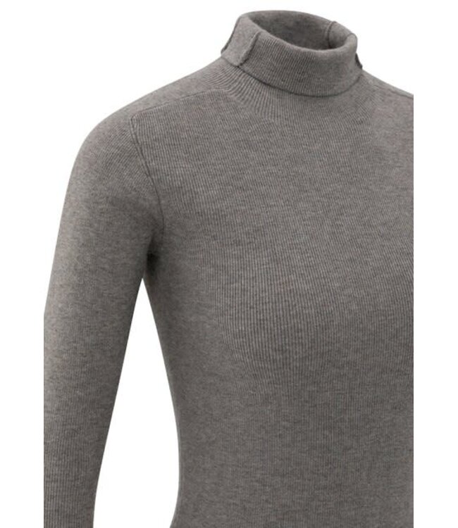YAYA Fitted ribbed top with turtleneck - DARK NIGHT GREY