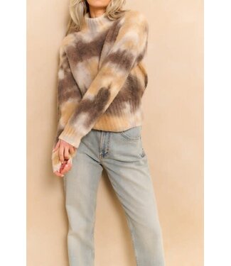YAYA Knitted sweater with melange print and high neck - DARK TAUPE GREY DESSIN