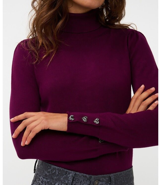 Esqualo Esqualo Sweater col buttoned cuff basic knit Maroon