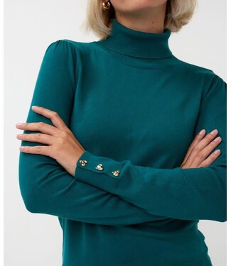 Esqualo Esqualo Sweater col buttoned cuff basic knit Teal
