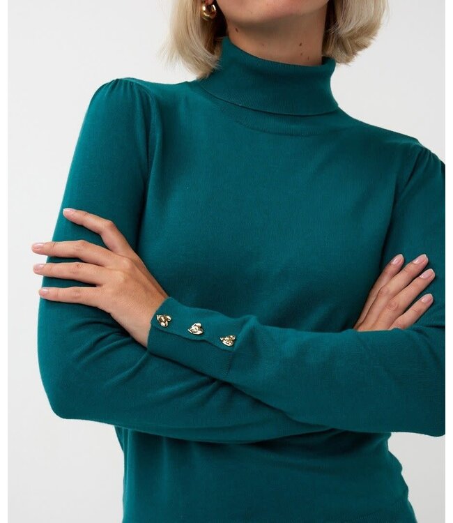 Esqualo Esqualo Sweater col buttoned cuff basic knit Teal