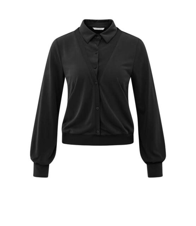 YAYA Jersey blouse with double layer effect - BLACK
