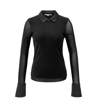 YAYA Mesh top with removable cuffs and collar - BLACK
