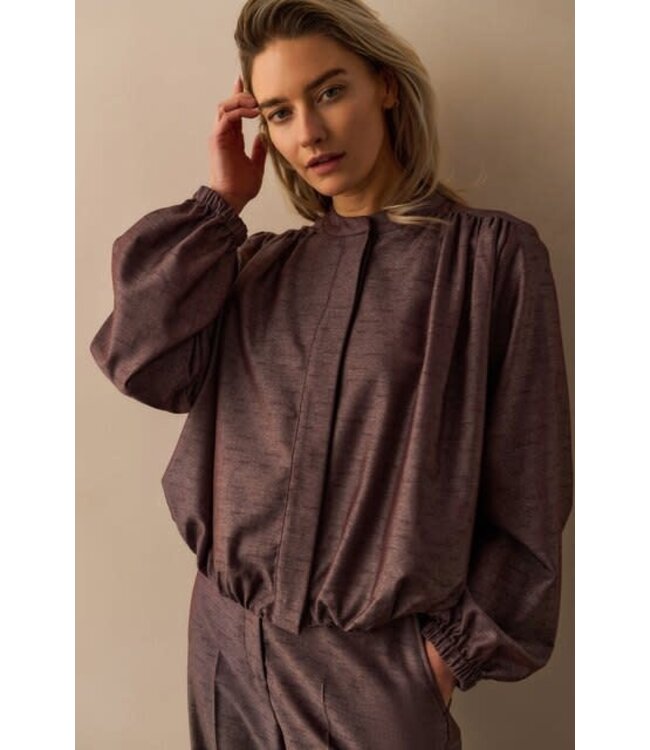 YAYA Balloon-shaped blouse jacket with stand-up collar - FUDGE PURPLE DESSIN