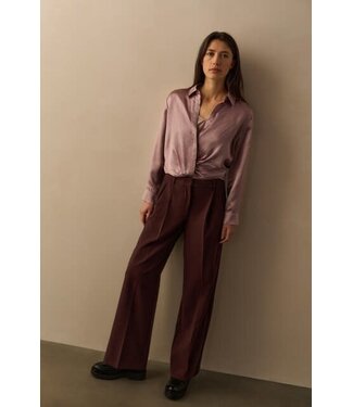 YAYA Cropped satin blouse with draping and elastic hem - CLOUD GRAY PURPLE