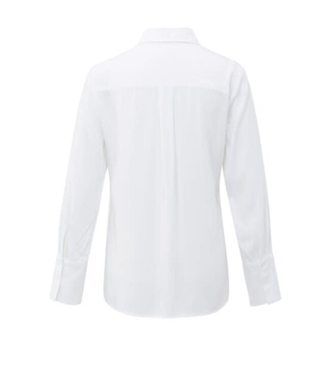 YAYA Blouse with subtle button detail and waist accent - PURE WHITE