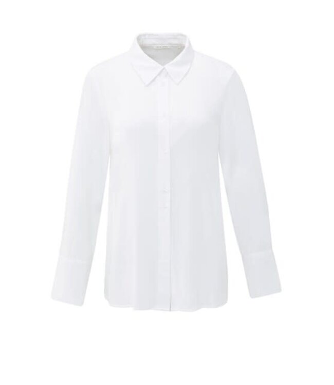 YAYA Blouse with subtle button detail and waist accent - PURE WHITE