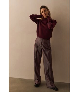 YAYA Shiny woven trousers with wide legs and front pleat - FUDGE PURPLE DESSIN