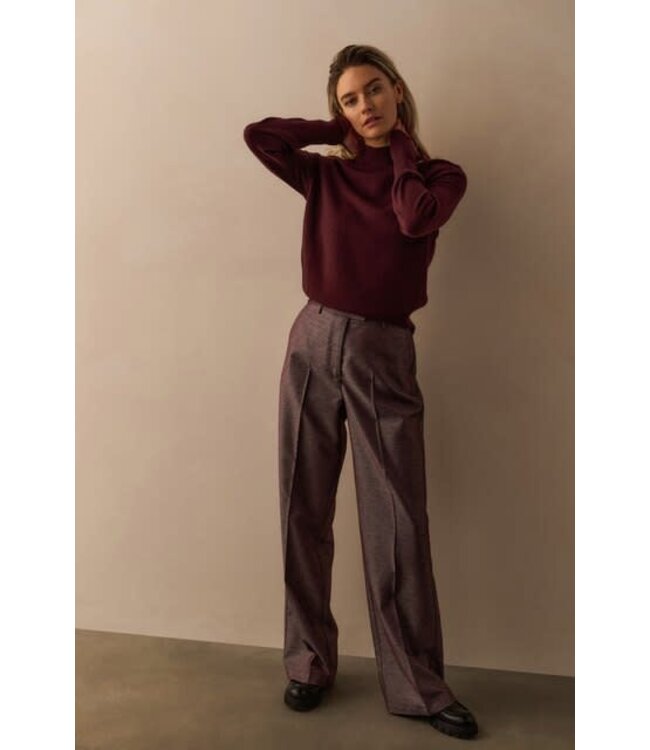 YAYA Shiny woven trousers with wide legs and front pleat - FUDGE PURPLE DESSIN