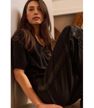 YAYA Soft V-neck sweater with rhinestone details - BLACK