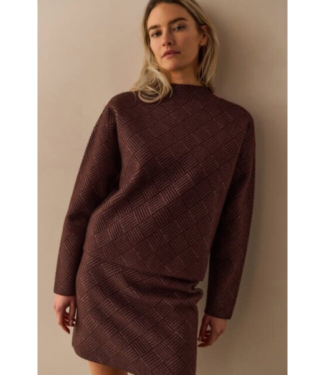 YAYA Jacquard sweater with long sleeves and stand-up collar - FUDGE PURPLE DESSIN