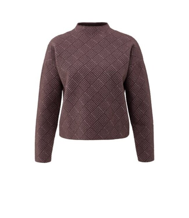 YAYA Jacquard sweater with long sleeves and stand-up collar - FUDGE PURPLE DESSIN