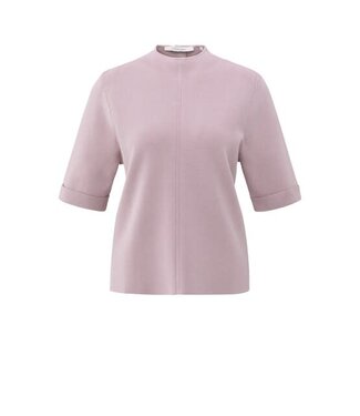 YAYA Fine knit sweater with back button detail and short sleeves - CLOUD GRAY PURPLE