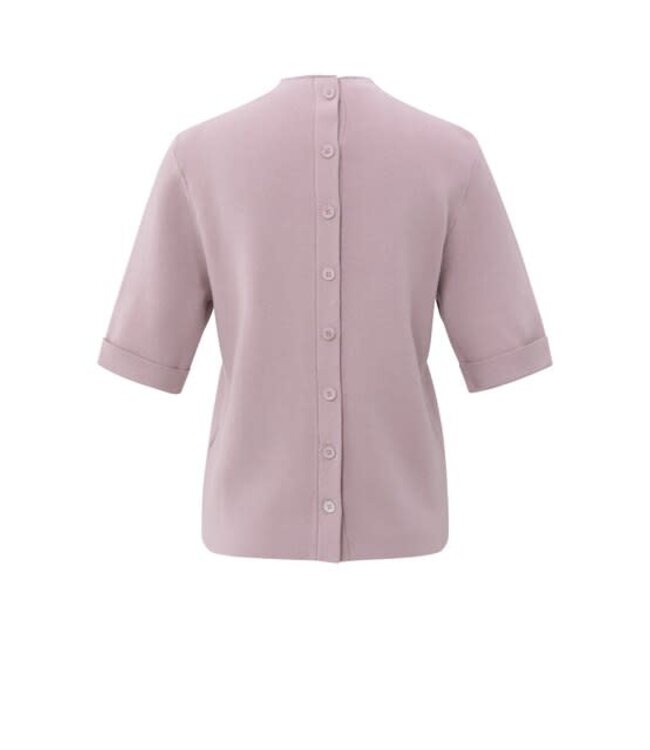 YAYA Fine knit sweater with back button detail and short sleeves - CLOUD GRAY PURPLE