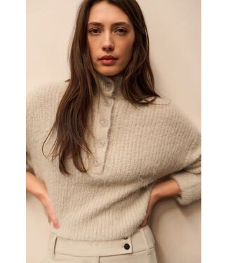 YAYA Fluffy cropped sweater with stand-up collar and buttons - CLOUD GREY