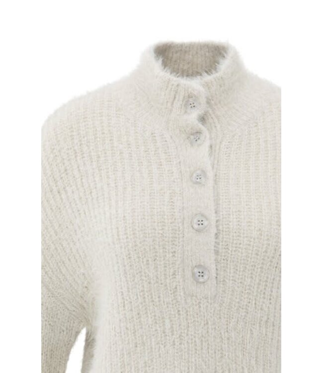 YAYA Fluffy cropped sweater with stand-up collar and buttons - CLOUD GREY